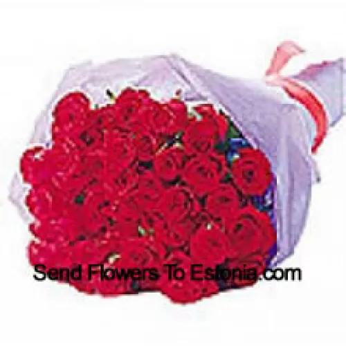 Beautifully Wrapped Bunch Of 25 Red Roses