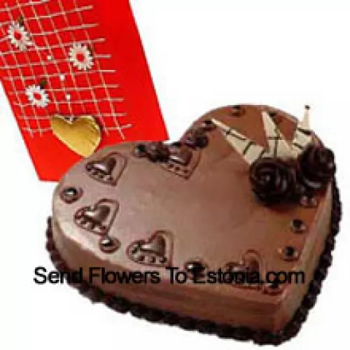 1 Kg (2.2 Pfund) herzförmiger Schokoladenkuchen zusammen mit einer kostenlosen Liebes-Grußkarte