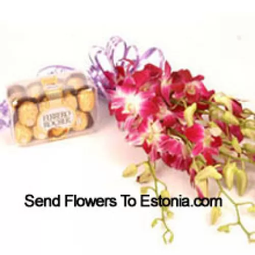 Bunch Of Orchids With 16 Pcs Ferrero Rocher