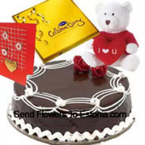 1 Kg Pastel de Trufa, Una Caja de Pack de Celebración de Cadbury, Osito de Peluche Te Amo y una Tarjeta de Felicitación Gratis